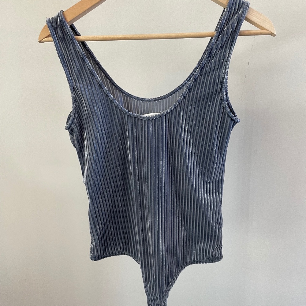 Elodie Blue Ribbed Velvet Bodysuit